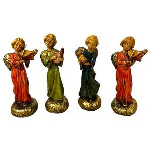 Vintage Paper Mache Italy Musical Angels Hand Painted Set of 4